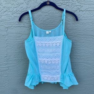 Anthropologie by Eloise Sz S turquoise with white lace and adjustable straps
